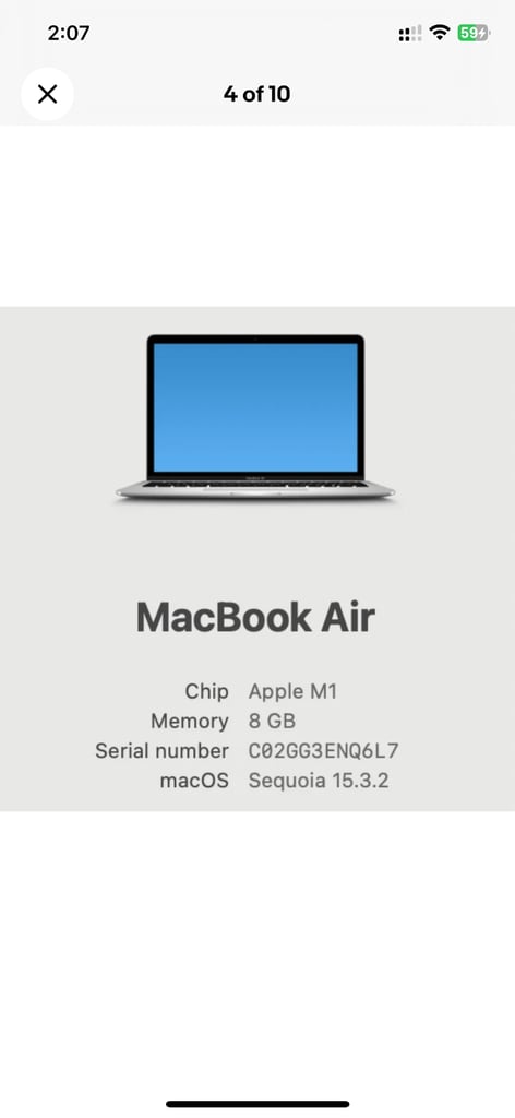 MacBook Air M1 2020, 8Gb, 256GB, cycle count 166, battery 97%, only serious buyers contact please 