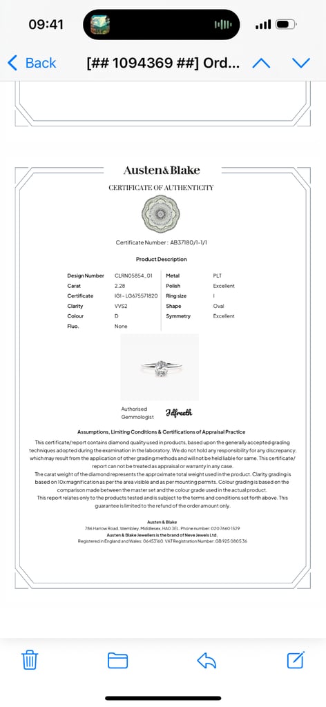 2.28ct Lab Grown Diamond Ring D VVS2 IGI Certified Platinum Oval -Austen & Blake