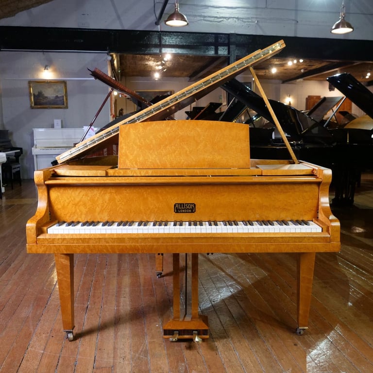 Art Deco Allison Baby Grand Piano Bird Eye Case | Delivery, Tuning, Warranty, Stool