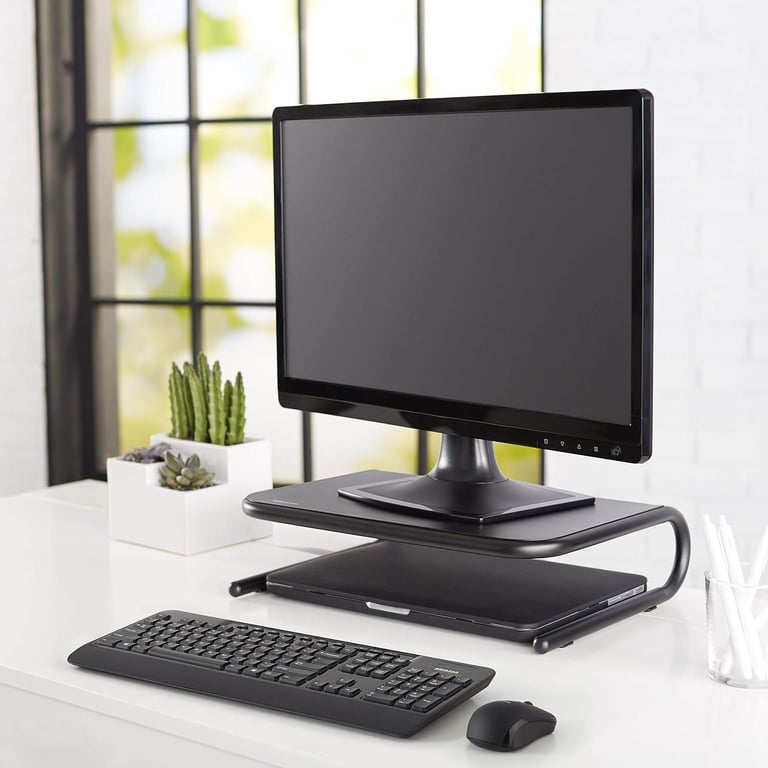 3x AmazonBasics Metal Monitor Stand - Black - Holds up to 18 kg
