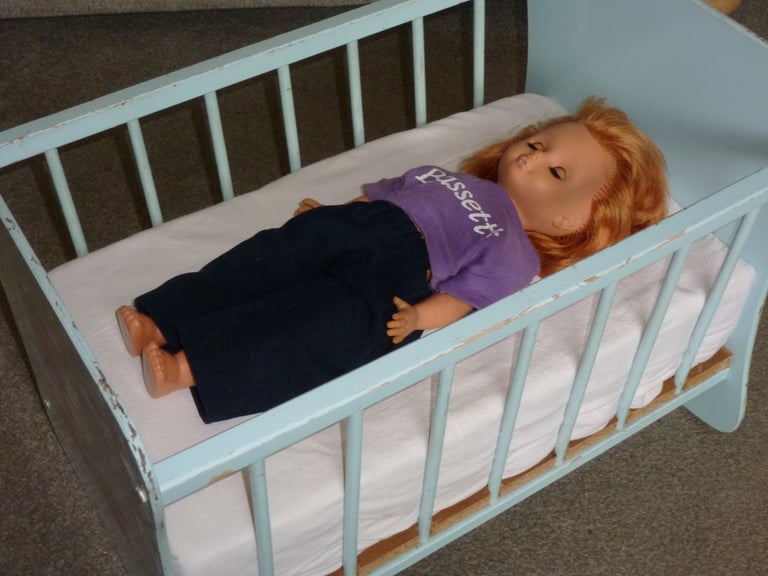 VINTAGE DOLL'S COT AND DOLL