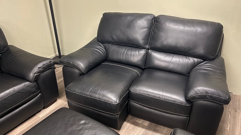 Black leather sofas 3&2&1& foot stool 