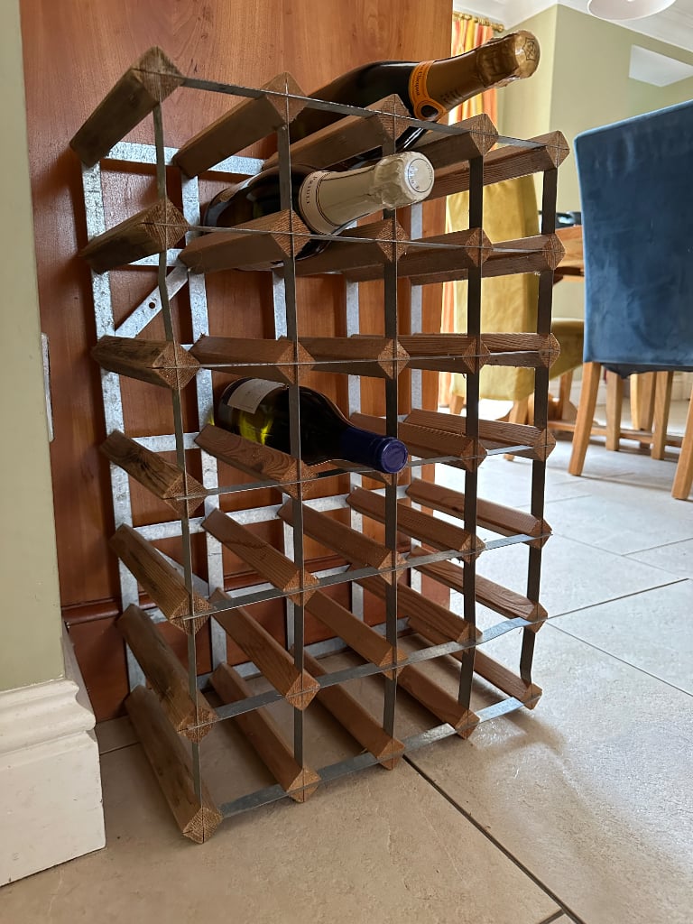 24 Bottle Pine Wood & Stainless Steel Wine Rack