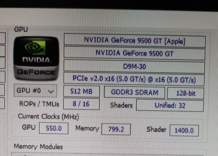 Nvidia Geforce 9500GT Graphics Card (Apple Mac Pro A1310)