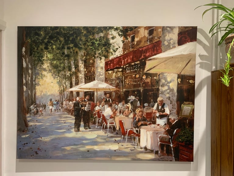 image for Extra large  47”canvas fine art”Cafe Apres Midi” by  J Haskins