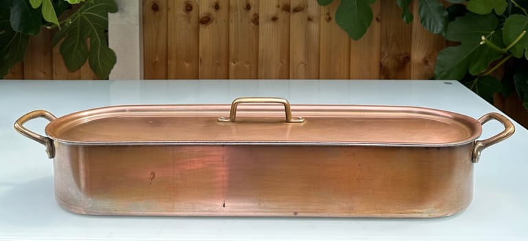 LARGE VINTAGE FRENCH COPPER FISH KETTLE, POISSONIERE, POACHER, L70cm - TOURNUS FRANCE - WILL POST!