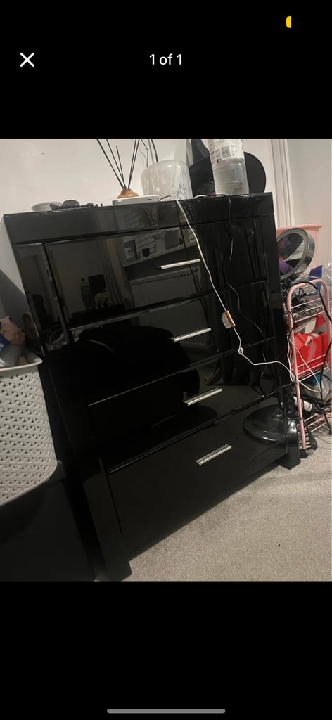 image for Black glass mirror chest of drawers 