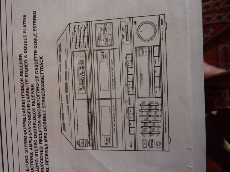 JVC stereo double cassette deck receiver. Two speakers. Instruction leaflets.