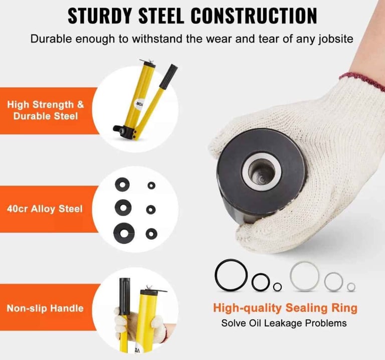 VEVOR 10 Ton Hydraulic Knockout Punch Driver Kit Hole Tool 1/2"-2" with 6 Dies