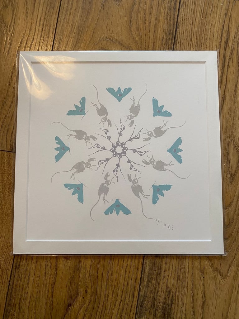 image for NEW 10” X 10” LTD EDITION & SIGNED MONOMOTH ART PRINT; MOTHS, RAT SKELETON, MANTIS SKIN