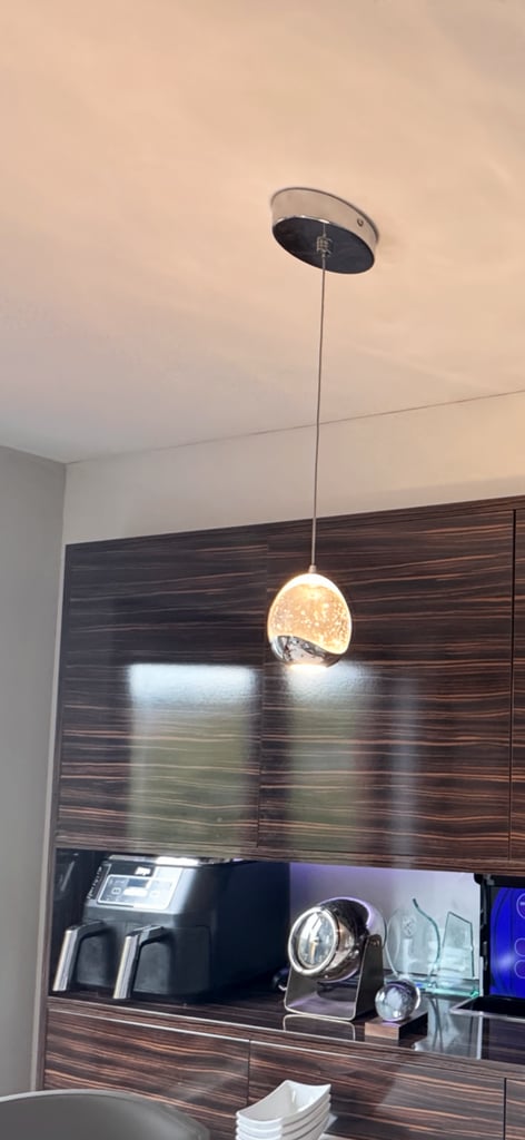 image for Three Individual Silver and Glass Pendant Lights
