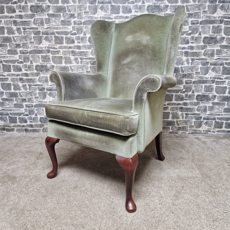 Parker Knoll Wingback Armchair – Green Velvet Upholstery