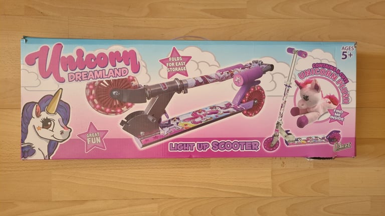 Junior Kids Scooter - Pink, 2 Wheels, Lights up, Unicorn theme, foldable