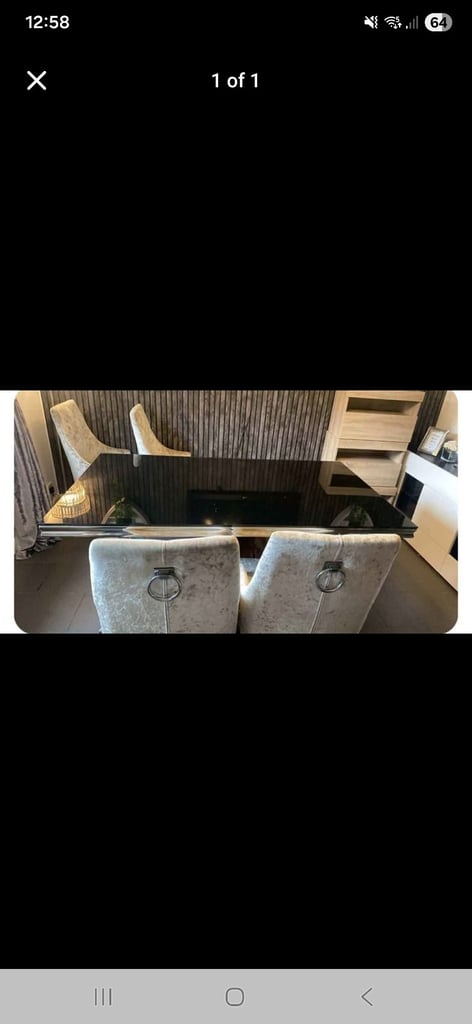 image for ✨ Stunning Black Glass Dining Table with Plush Velvet Chairs – Very Good Condition ✨