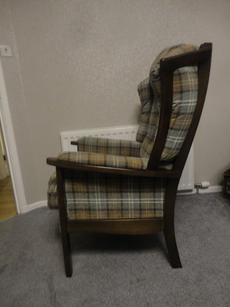 Quality comfortable Tartan wooden framed wingback richmond chair, Lana plaid, sprung back