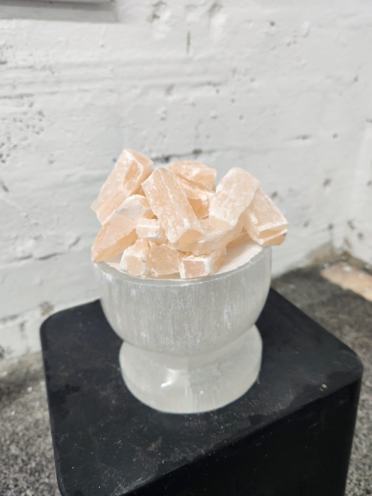 Selenite Crystal Bowl Lamp with Chunks | White & Orange