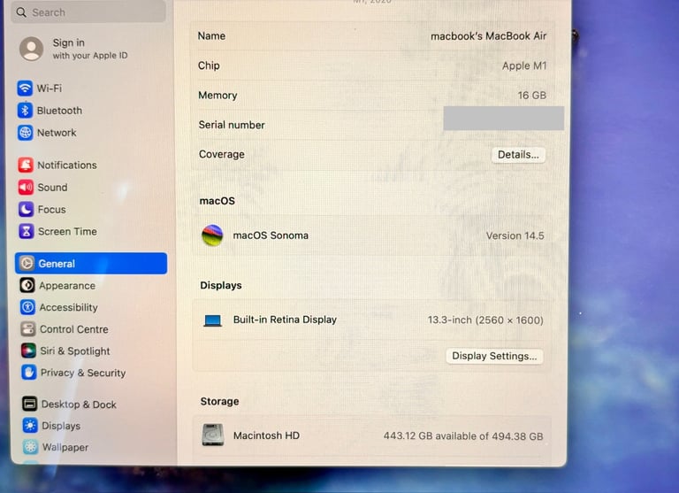 Apple MacBook Air M1 16gb Ram 500gb Storage laptop