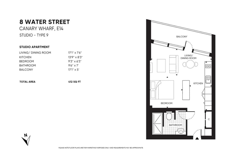Modern Studio in Canary Wharf (Vertus)