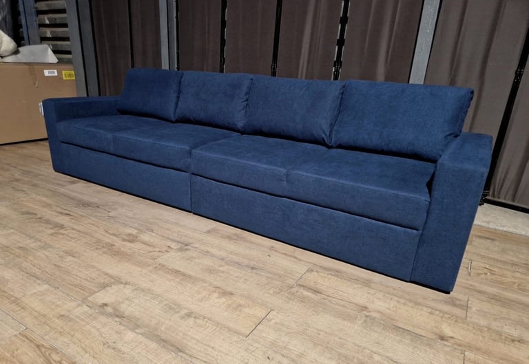 Unused Large Fabric 4 Seater Sofa- Blue.