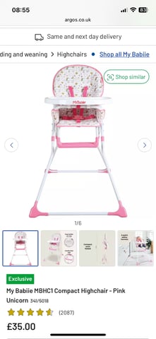 My Babiie MBHC1 Compact Highchair Pink Unicorn in Enfield
