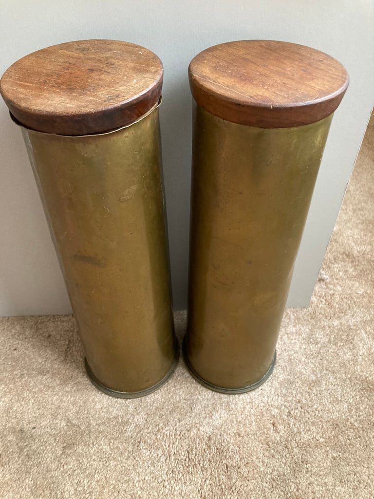 2 WW1 1915/16 Dated 18 Pounder Artillery Shell Cases With Turned Lids, in  Leeds, West Yorkshire