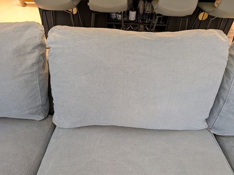 ONO..Stunning superior corner sofa, light blue quality feather filled and foam sofa