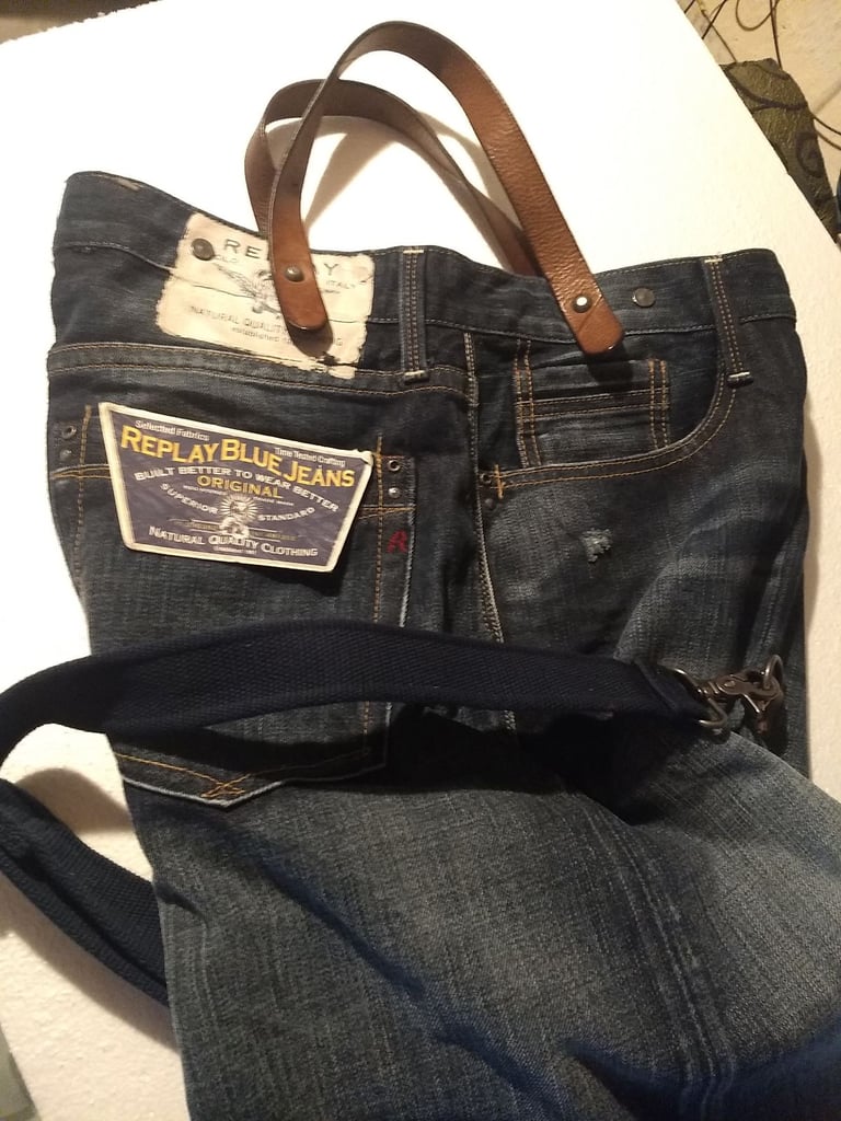 Vintage Replay denim Tote or shoulder bag. One off Unique jeans bag. Recycled denim 