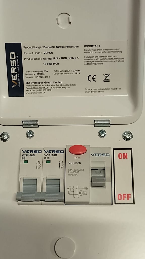 verso consumer unit 6a 16a harage unit workshop. free delivery to uk
