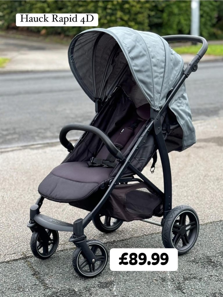 image for New boxed Hauck rapid  4d luxury pram pushchair jungle green adjustable handle 0-25kg 