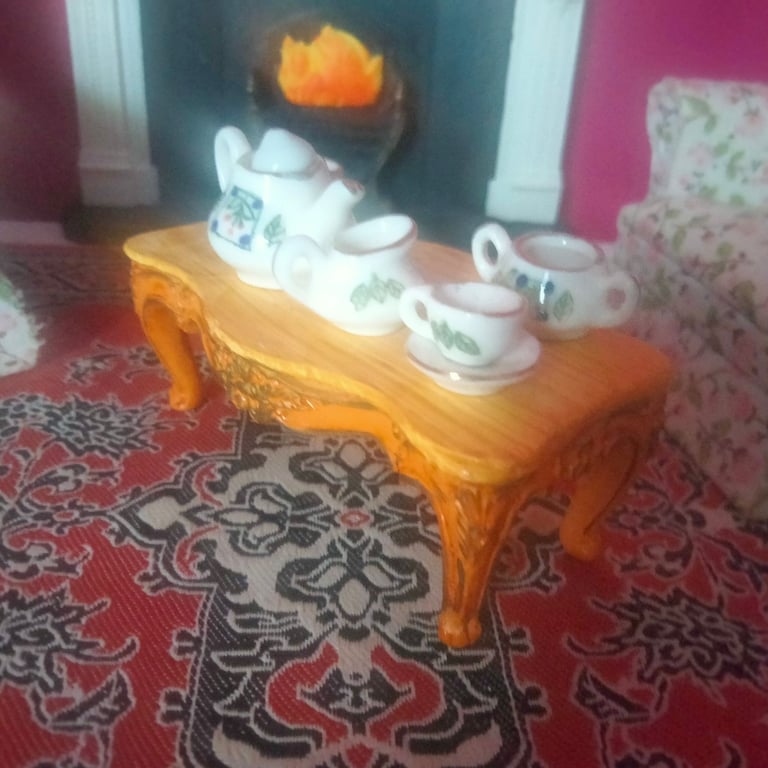 Dolls House Living room set of furniture including new cat still in packaging