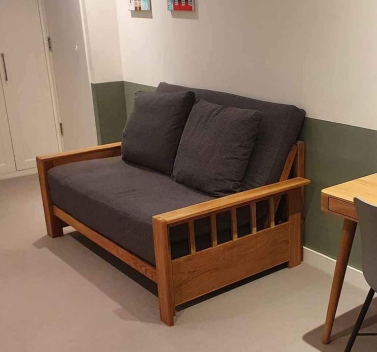 image for Futon Company solid oak two seater sofa bed Vienna model mint condition 