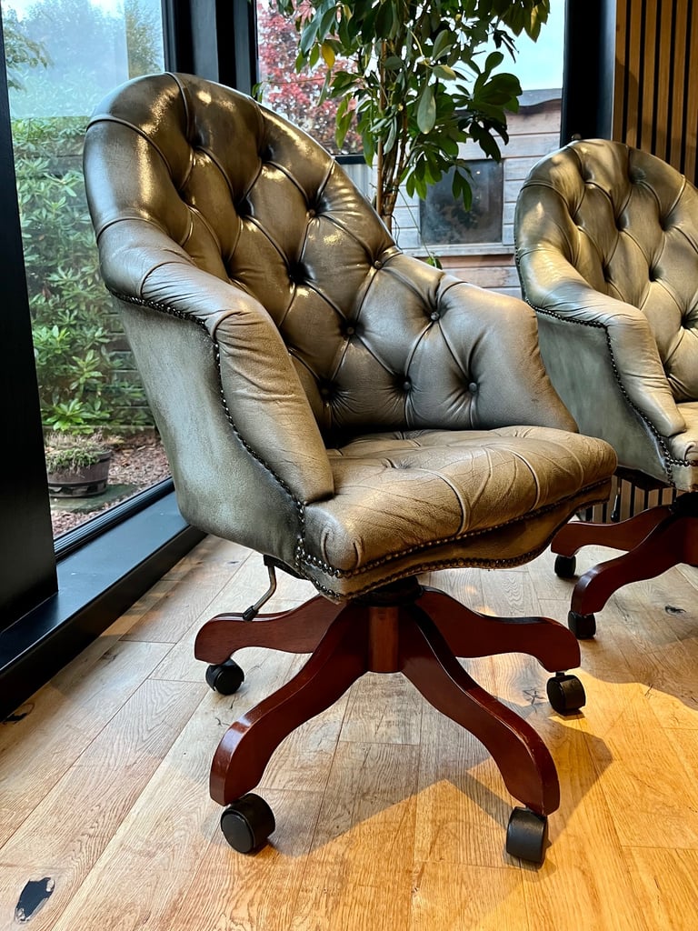 Pair of 2 Vintage Leather Chesterfield Armchairs