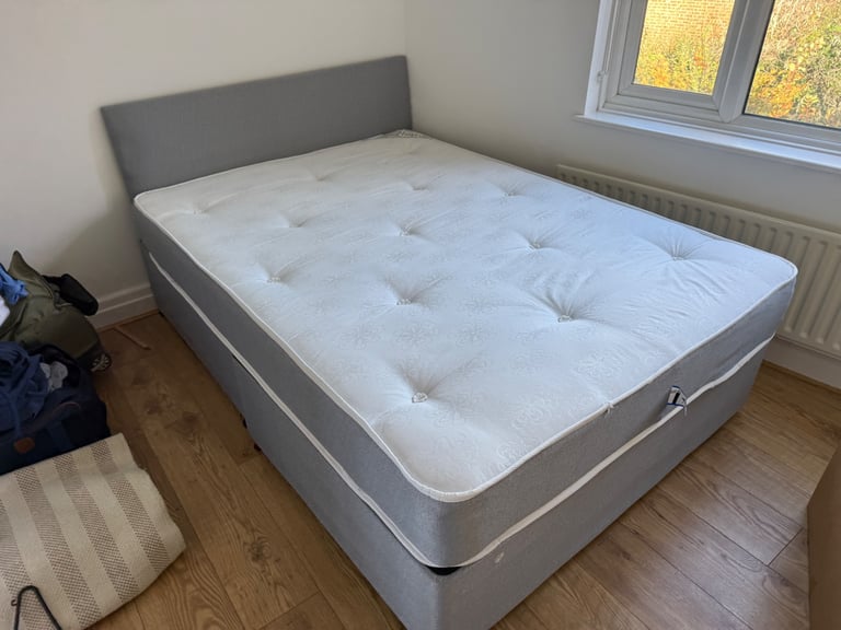 image for FREE DELIVERY GREY DIVAN STANDARD DOUBLE BED & MATTRESS GREAT CONDITION