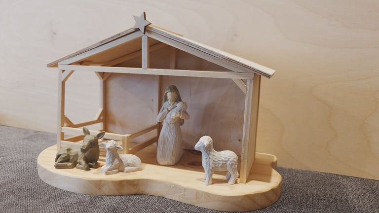 Handmade nativity shed