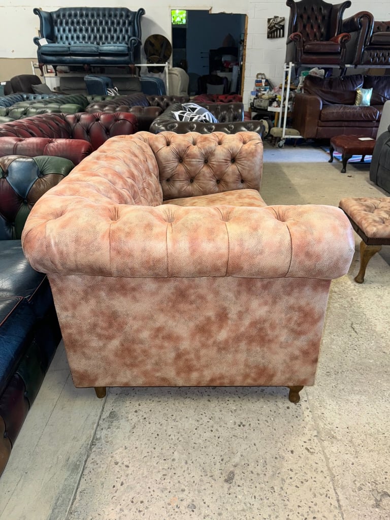 Chesterfield brown leather unique two seater sofa with footstool