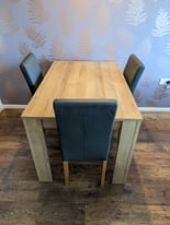 Oak table + 3 faux leather chairs