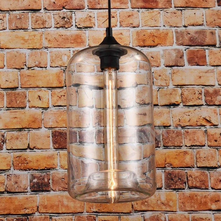 GLASS PENDANT LIGHT Hanging Ceiling Transparent Cylinder industrial modern retro