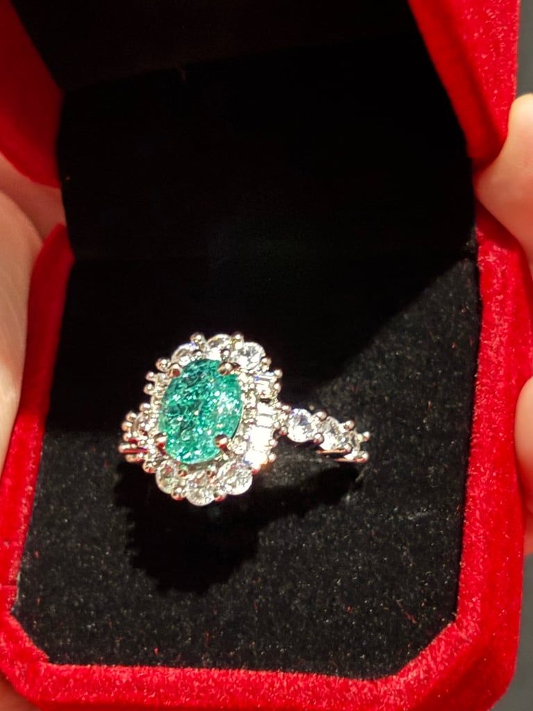 Sterling Silver Paraiba Tourmaline Ring Size P/Q