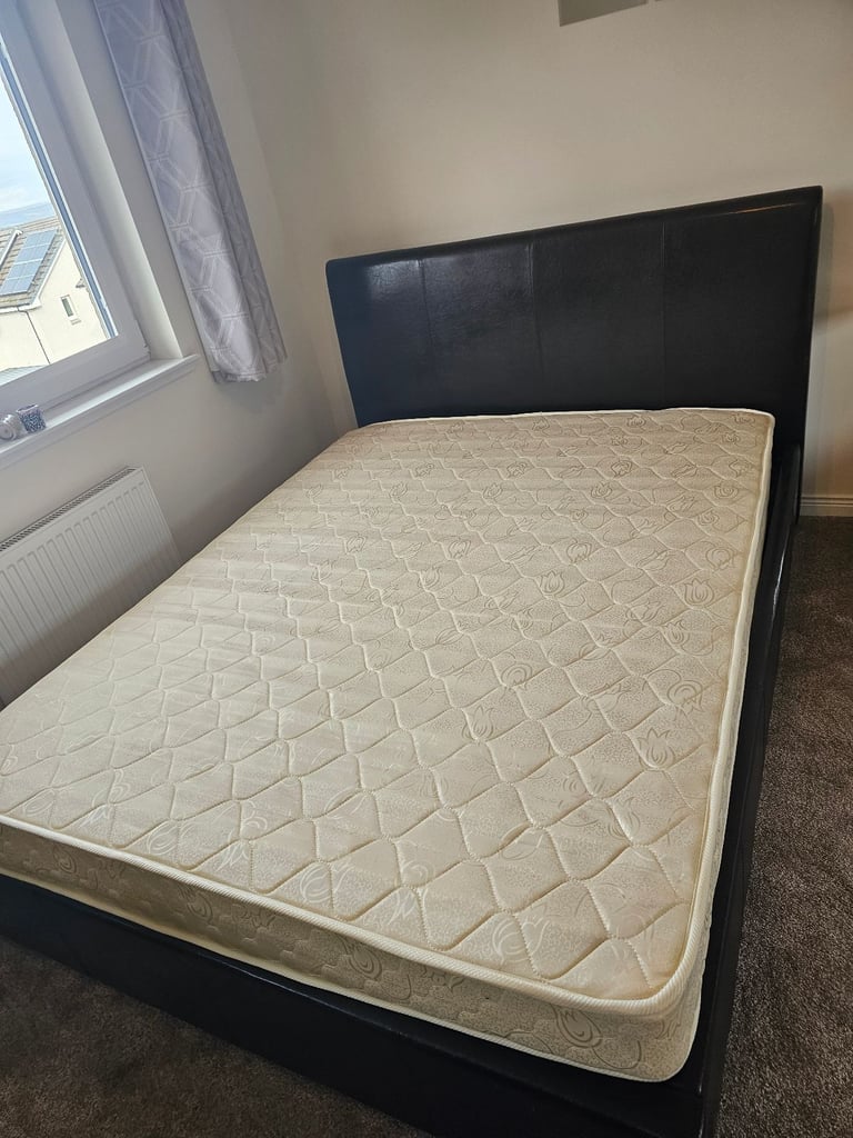 King Faux Leather Bed with King Mattress