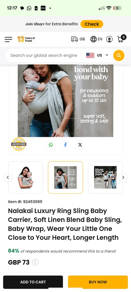 Nalakai baby sling wrap carrier