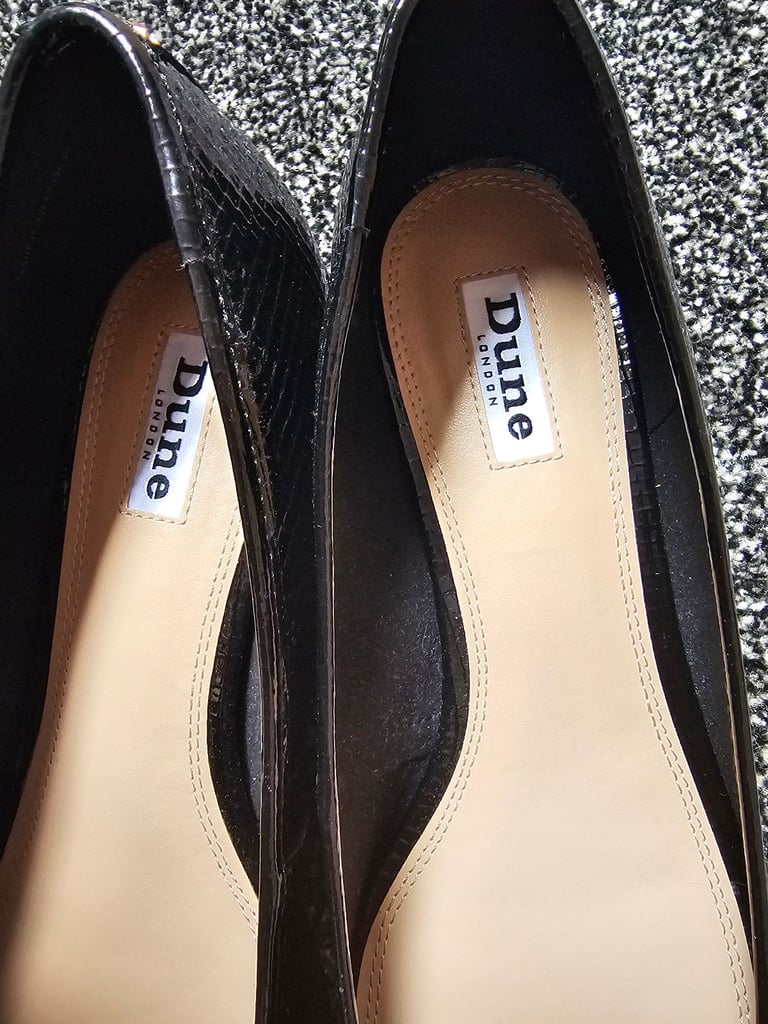 Dune London black senthetic reptile block heel size 7