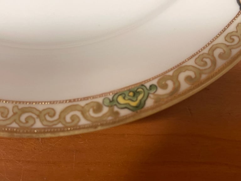 Dessert Plate(or Side)Antique, Hand Painted Nippon Moriage ware, gold beaded, Pink roses