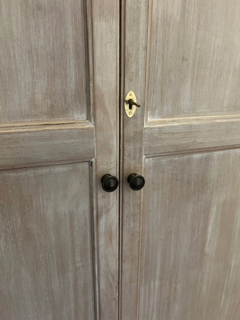 Large French-style Double Wardrobe – Two-Piece | Solid Wood | Distressed Finish