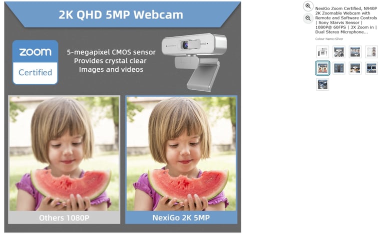NexiGo Zoom Certified, N940P 2K Zoomable Webcam with Remote|| Brand new 50% off price 