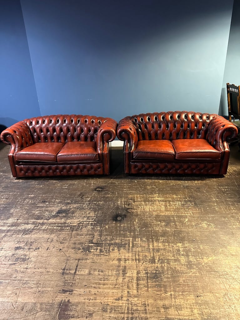 image for Superb vintage leather chesterfield pair of 2x2 sofas Uk delivery 