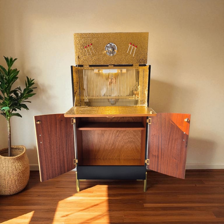 SALE - Unique art deco mid-century modern tall cocktail cabinet/ vintage drinks cabinet/ bar