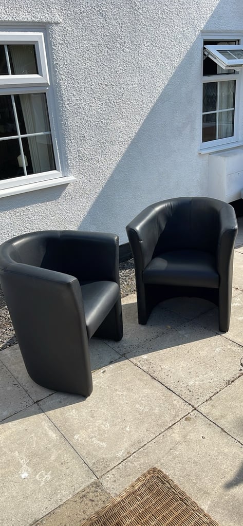 image for POD Chairs - Black Leather x 2 