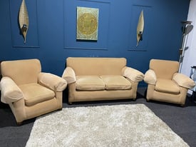 Peach Cord 2-Seater Sofa and 2 Chairs