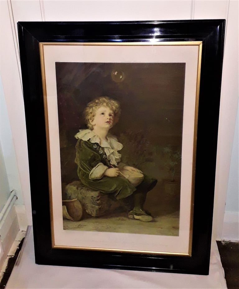 BUBBLES PEARS SOAP VINTAGE (1886) JOHN EVERETT MILLAIS'S PRINT IN ORIGINAL FRAME