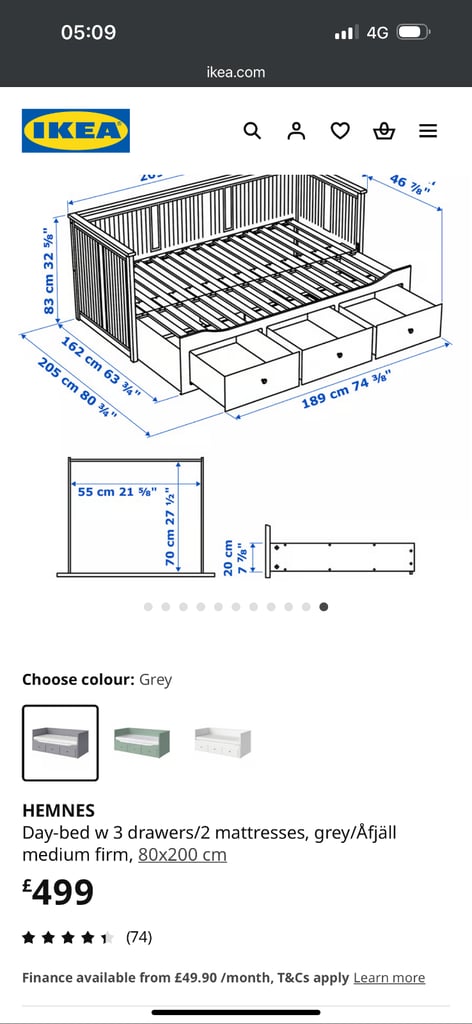 IKEA Hemnes day bed in grey